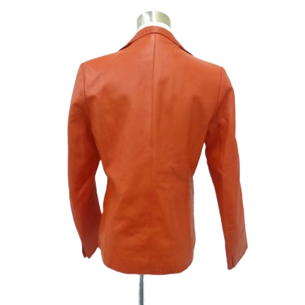未使用級 BALMAIN バルマン ラムレザー ジャケット オレンジ 9 (M) バルマン BALMAIN レザージャケット ミドル丈 9 M オレンジ オープン