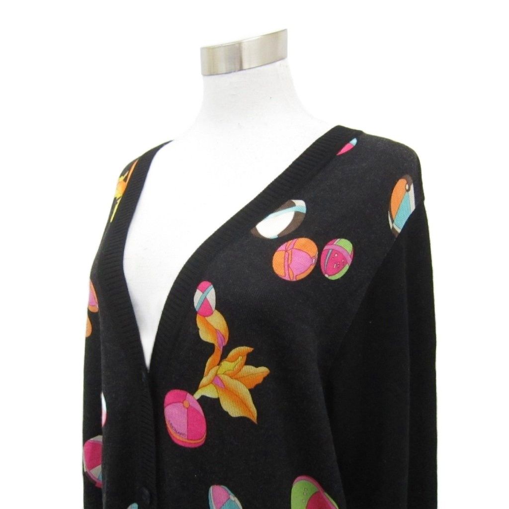 レオナールスポーツ LEONARD SPORT カーディガン ロング丈 F 黒 総柄 V  