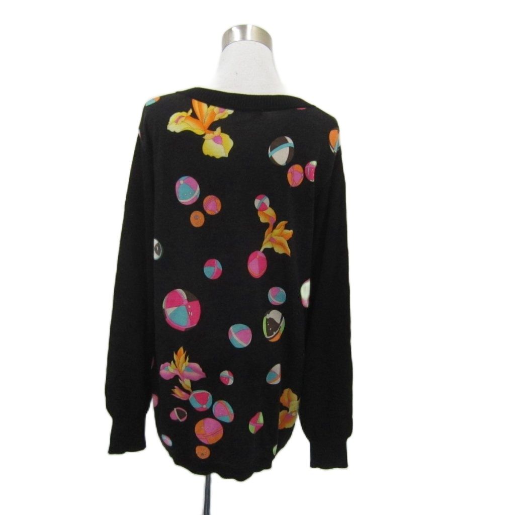 レオナールスポーツ LEONARD SPORT カーディガン ロング丈 F 黒 総柄 V