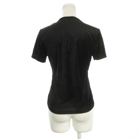 クレージュ courreges ベロアカットソー パイル ストレッチ 9R 黒 ブラック 半袖 ラウンドネック ロゴ刺繍 /AH28 ■GY58