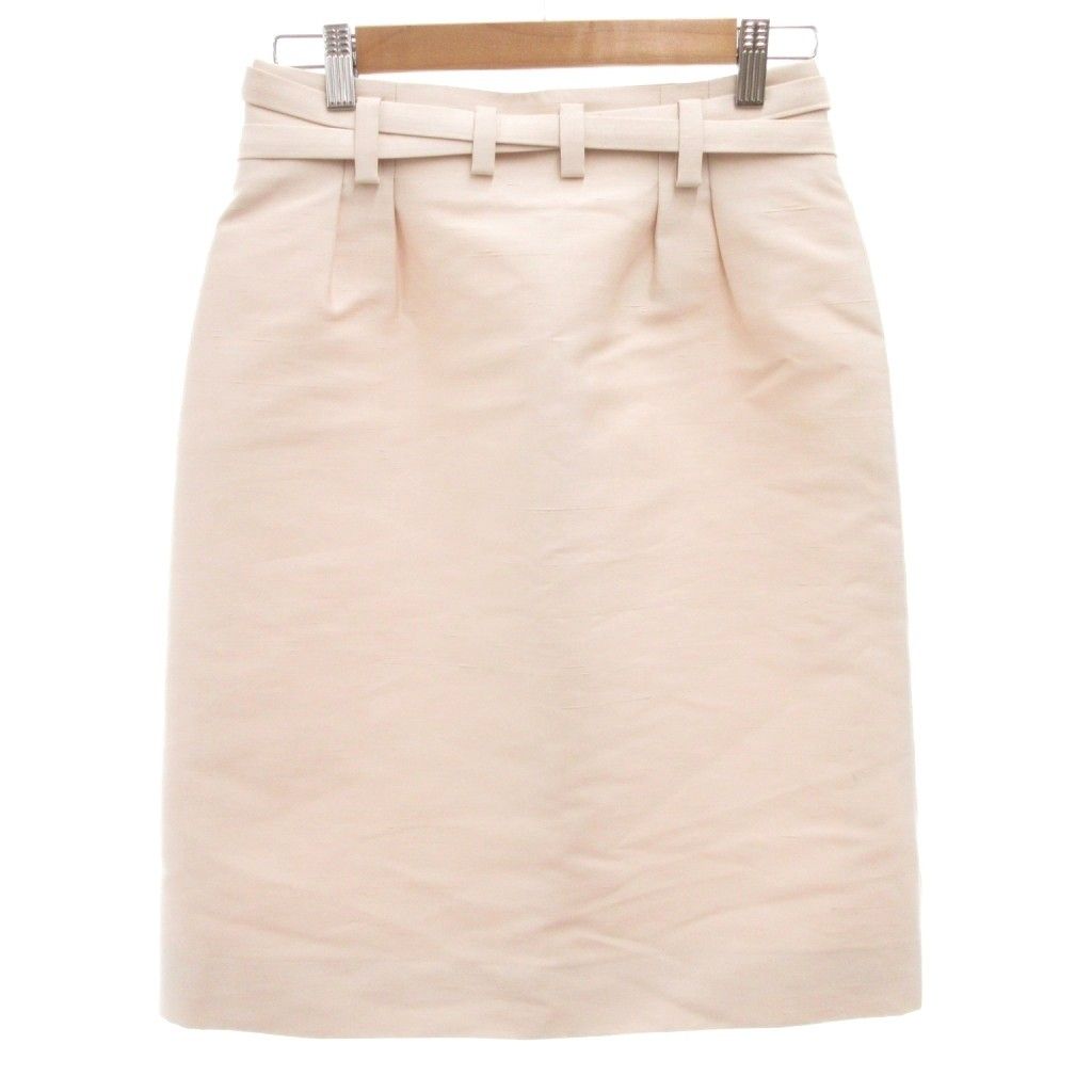 セリーヌ CELINE スカート シルク混 38 ピンク ベルトデザイン タック