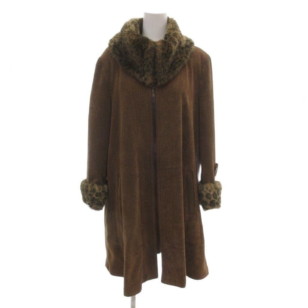 イタリヤ 伊太利屋 コート 9 茶 ブラウン レオパード柄 フェイクファー