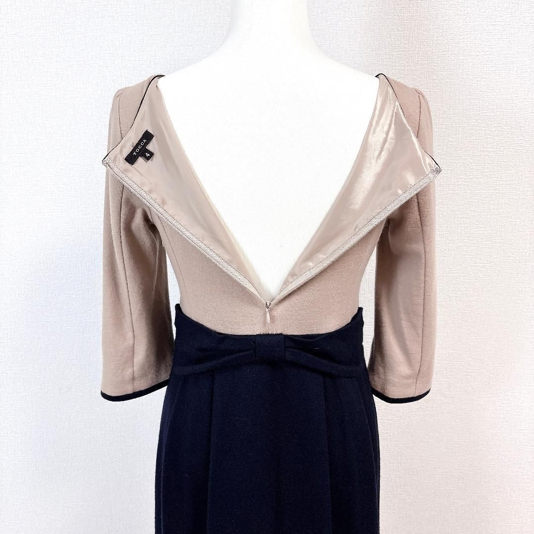 TOCCA 長袖バイカラーワンピース 4 ベージュ×ブラック 無地 - メルカリ