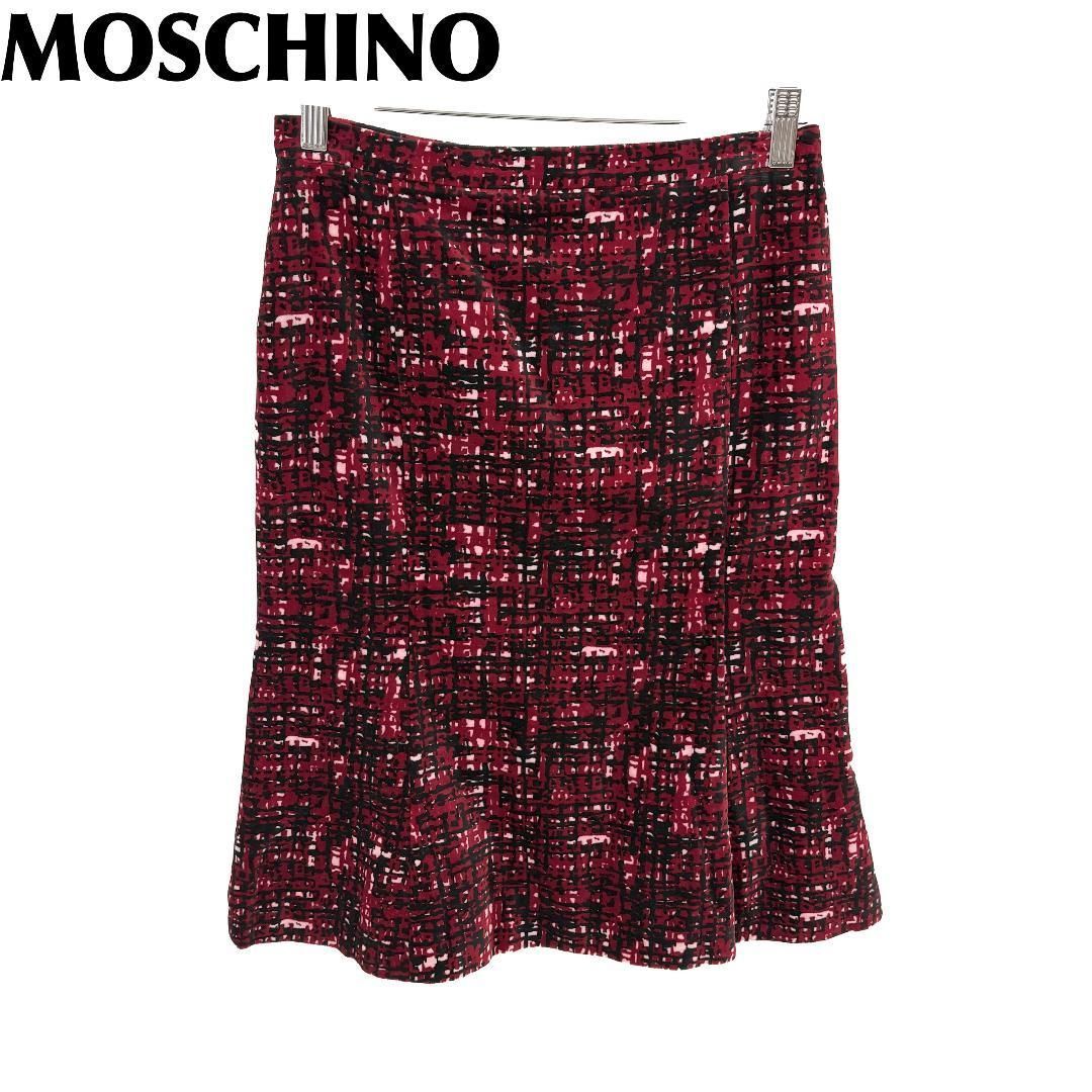 美品】 MOSCHINO ベロアスカート 裾フレア 40 赤×黒 総柄 - メルカリ
