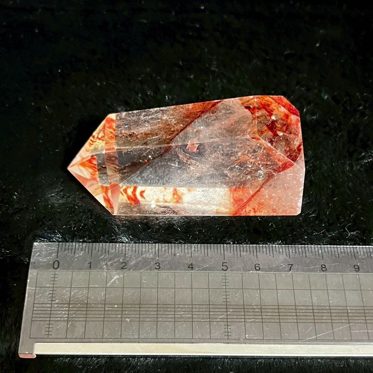 天然石ファイアクォーツ共生水晶の原石　置物G.707 132.5g レッドファイアークォーツ】 原石 浄化 天然石 赤水晶 ポイント