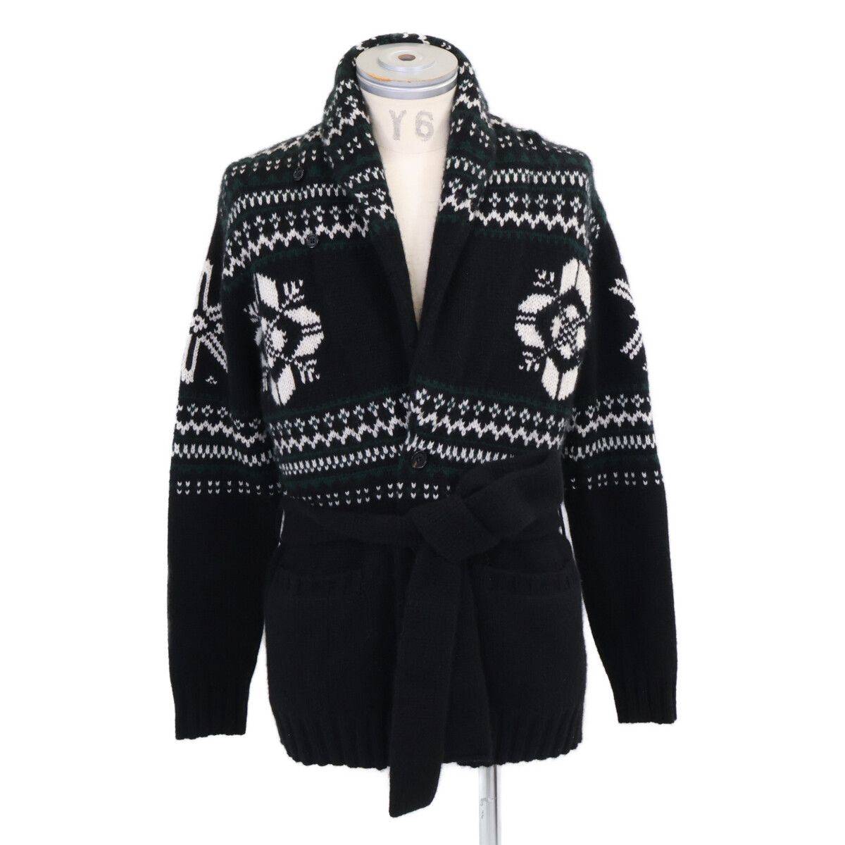 ラルフ　カーディガン リブ ウールブレンド Vネック カーディガン