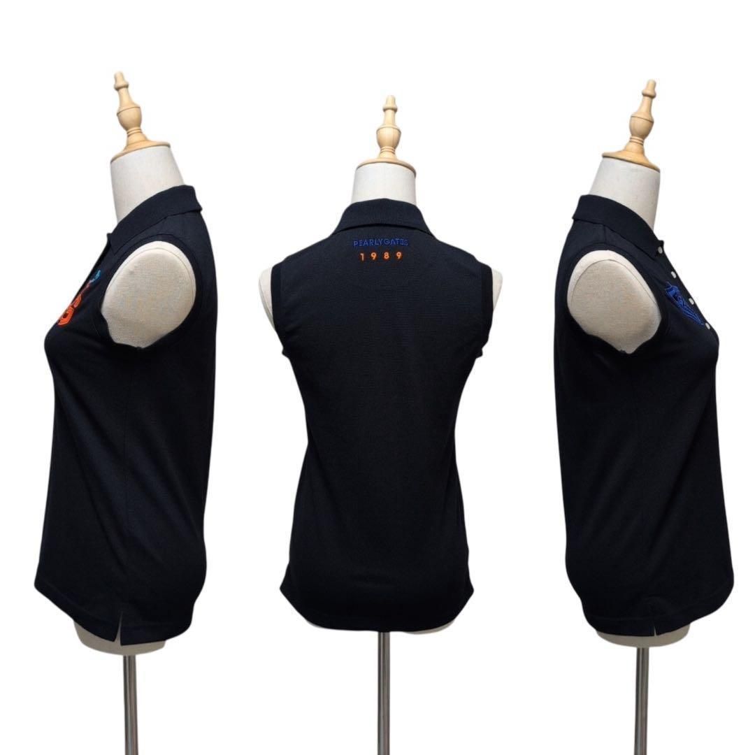 PEARLY GATES【0】ゴルフポロシャツ ノースリーブ 紺 S ビッグ刺繍