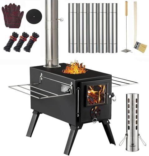 薪ストーブ AVOFOREST キャンプ用 折りたたみ式 7段階煙突 耐熱ガラス