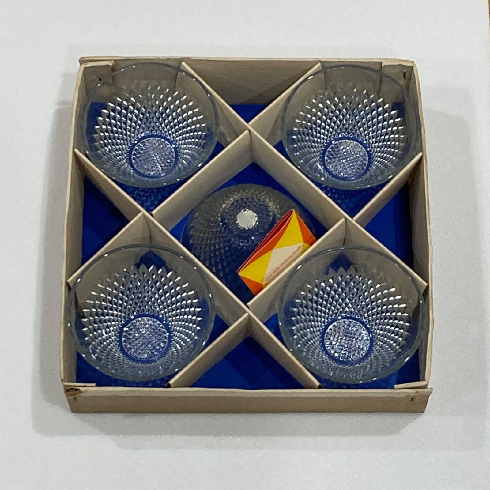 HOYAガラス ひまわり みつ豆鉢 小鉢 5客セット / 切子風 デザート鉢 箱