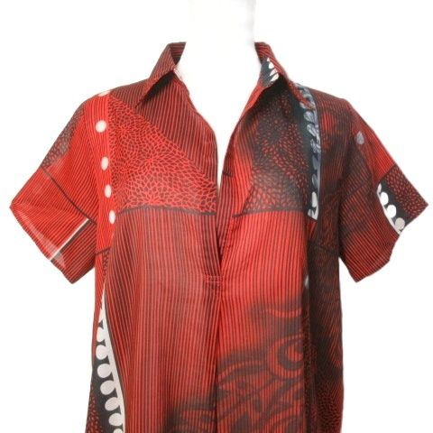 ヨーカン YOKANG シャツワンピース ひざ丈 スキッパー 半袖 琉球紅型