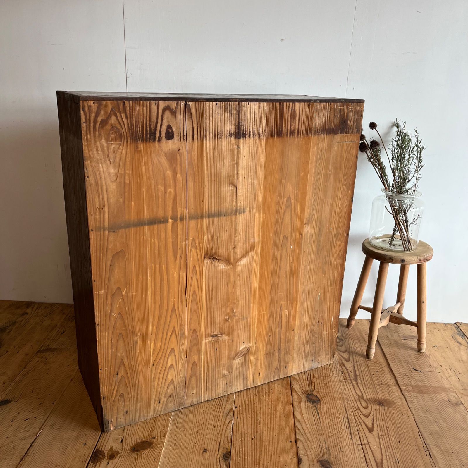 アンティーク ガラス戸棚 食器棚 キャビネット 本棚 すりガラス 無垢材