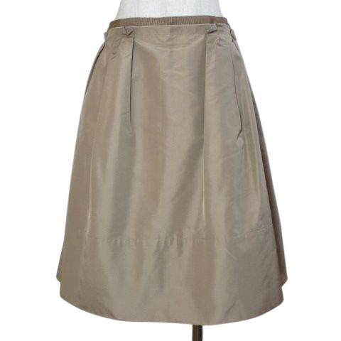 フォクシー FOXEY 美品 シルクフレアスカート 26407 ひざ丈 タック 40