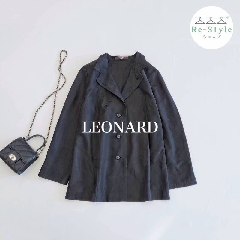 LEONARD レオナール ジャケット 花柄刺繍 花ボタン シルク混 ライン