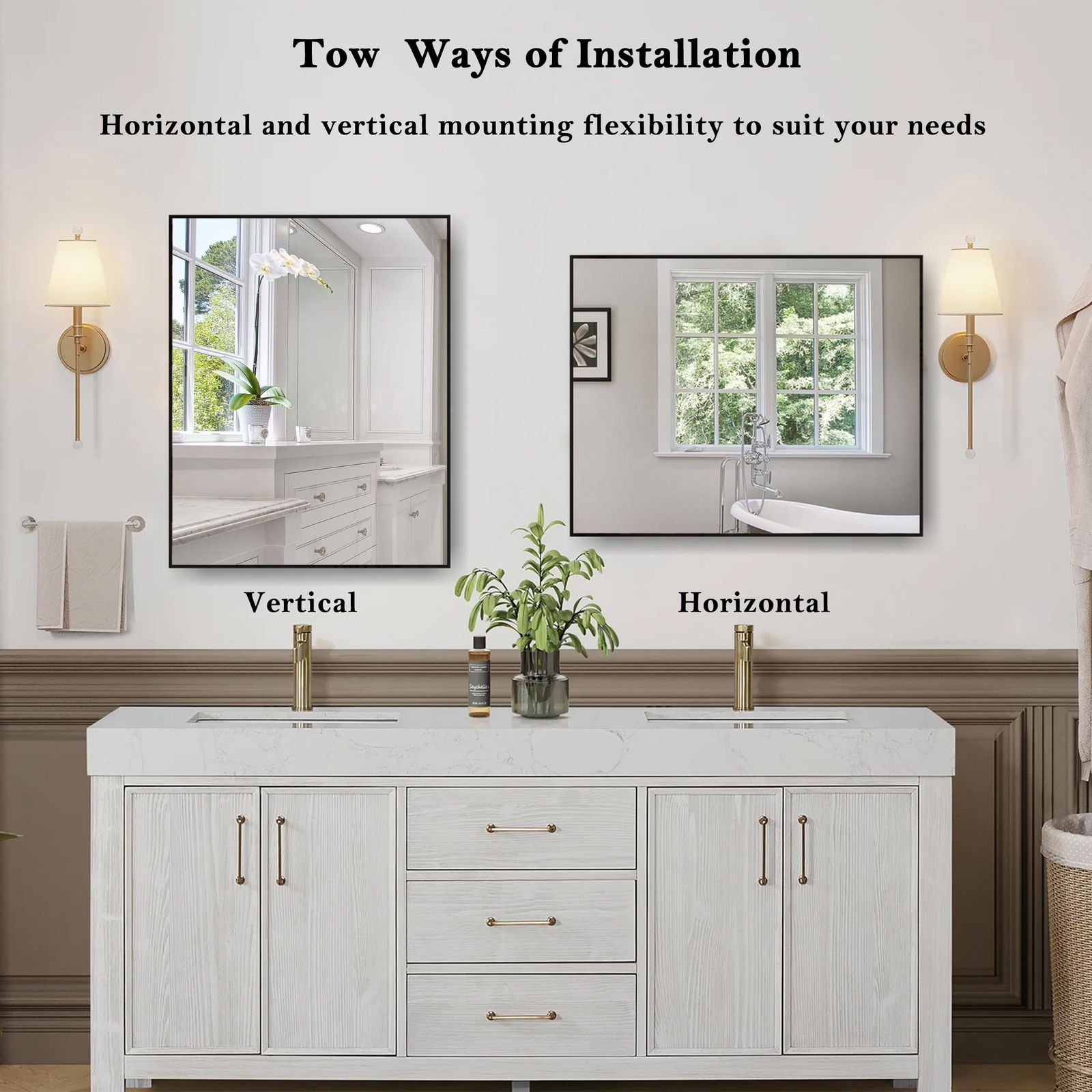 新品 ANYHI 浴室の 玄関 の寝室のための長方形の壁ミラー、49.5 x 39.5