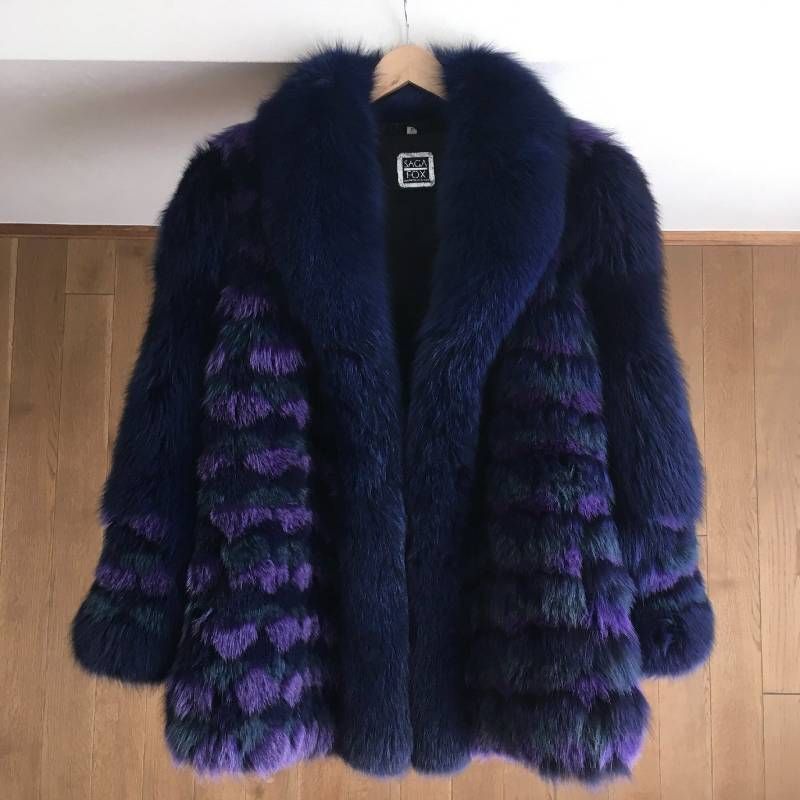 美品 SAGA FOX サガフォックス マルチカラー パープル 毛皮 フォックス