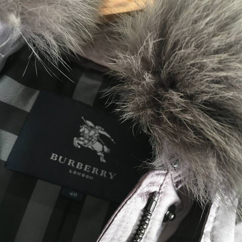 極美品　バーバリーロンドン　ダウン　ラクーンファー　メガチェック　ベルト　44 バーバリー ロンドン BURBERRY LONDON ダウンコート ラクーンファー
