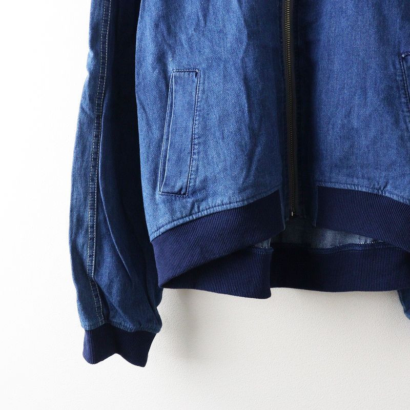 ピンクハウス　デニムジャケット　2022年 インディゴブルー ピンクハウス PINK HOUSE ロゴ刺繍 ジップアップ ノーカラーデニム