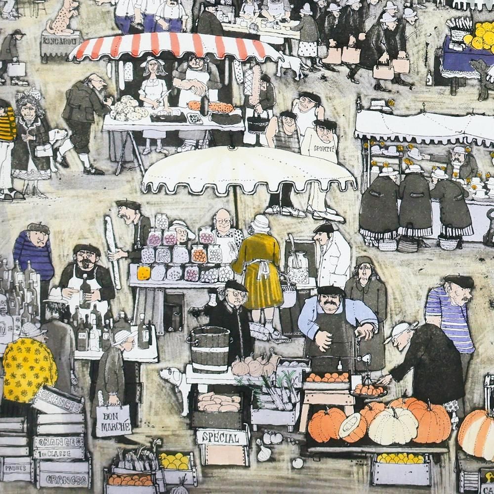 真作】【WISH】グラハム・クラーク Graham Clarke「南仏の市場」銅版画