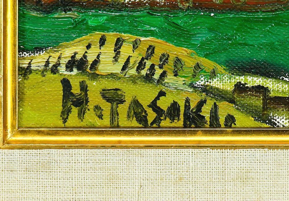 真作】【WISH】田崎広助「朱富士」油彩 0号 共シール ◇生命感あふれる