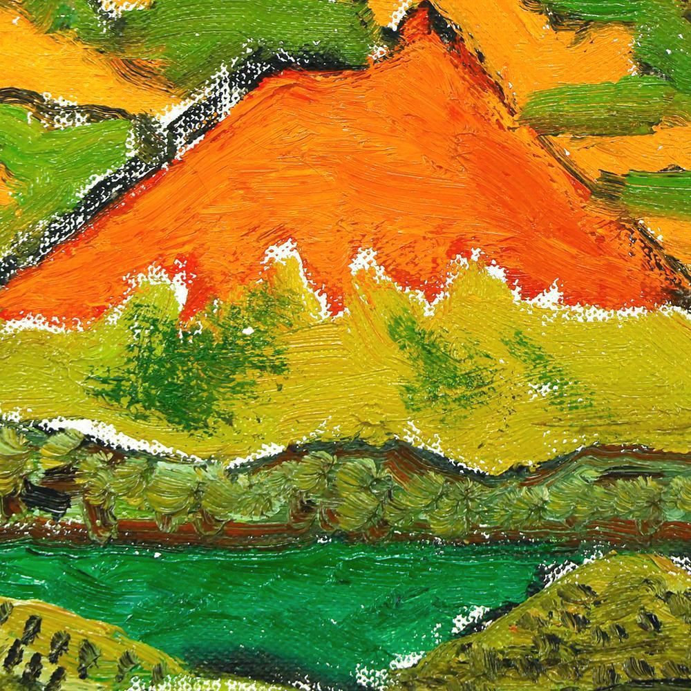 真作】【WISH】田崎広助「朱富士」油彩 0号 共シール ◇生命感あふれる