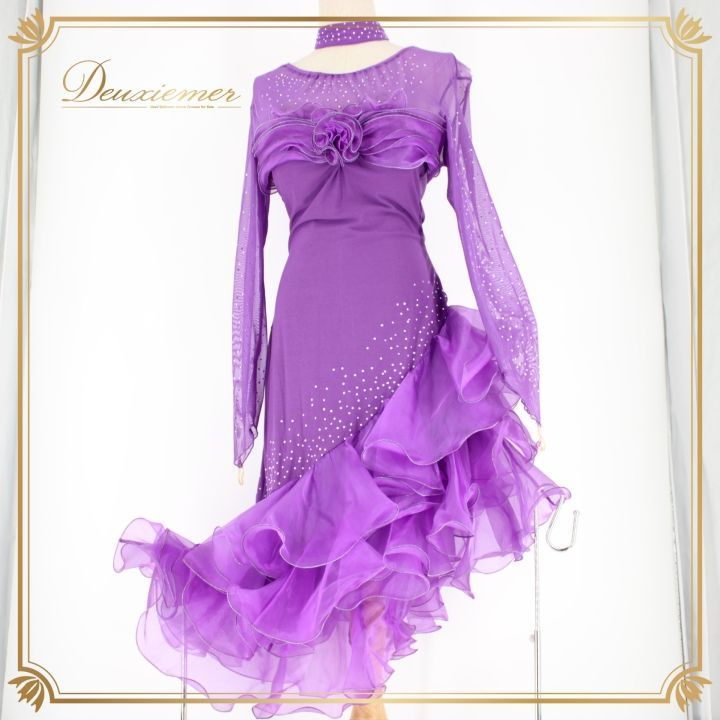 社交ダンス 衣装 ラテン ドレス ワンピース パーティドレス 紫