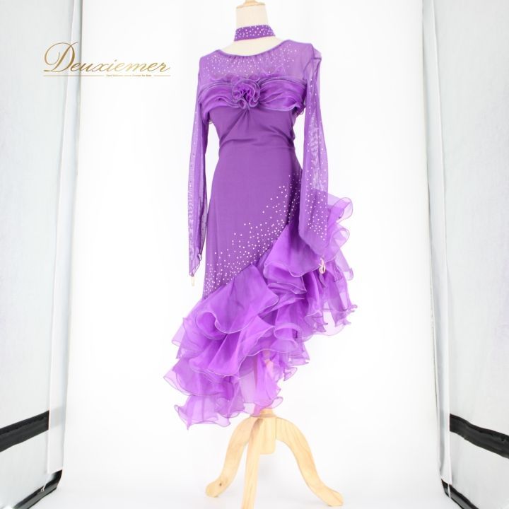 社交ダンス 衣装 ラテン ドレス ワンピース パーティドレス 紫