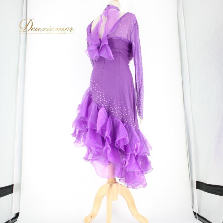 社交ダンス 衣装 ラテン ドレス ワンピース パーティドレス 紫