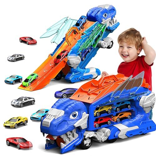 車のおもちゃ 恐竜のおもちゃ 1 青の恐竜の貯蔵車 8 レーシングカー演劇セット 2 3 4 5 6 年 男の子 女の子 誕生日 クリスマス ギフト 子供 パズル 恐竜の車☆彡 dcfff337