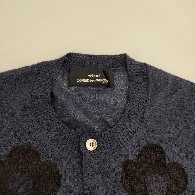 tricot COMME des GARCONS 花柄 ウール カーディガン AD2014 ネイビー
