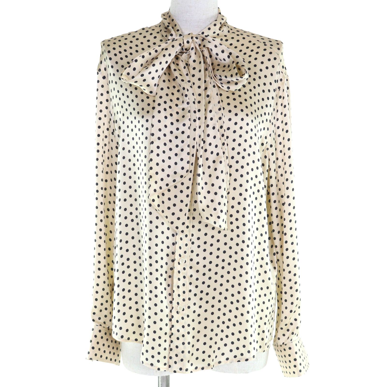 美品◇CELINE セリーヌ 2C2043339F シルク100％ リボンタイ付き ドット 