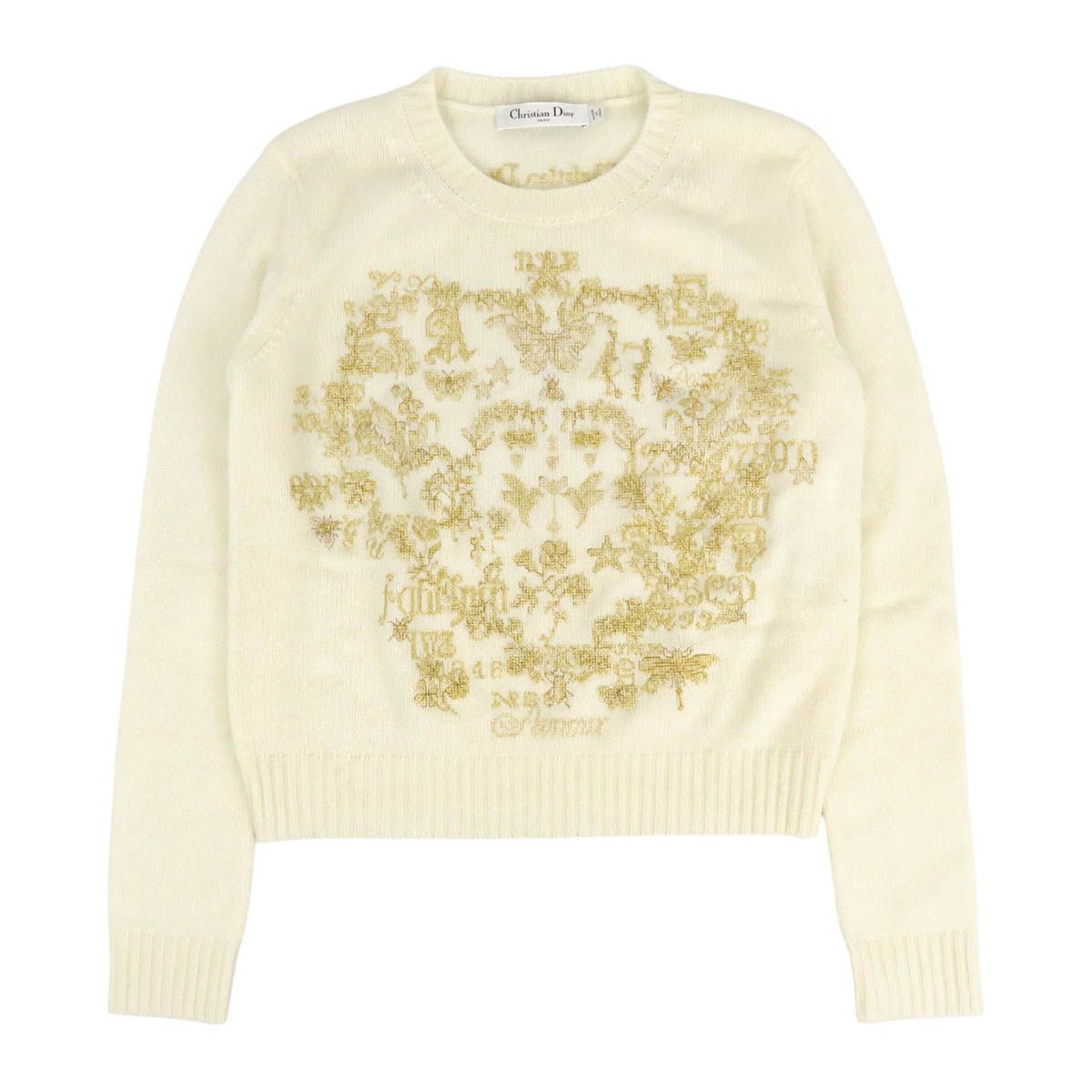 Dior ホワイト 長袖セーター 金色刺繍 ディオール エンブロイダリー カシミヤ ニット クリスチャンディオール