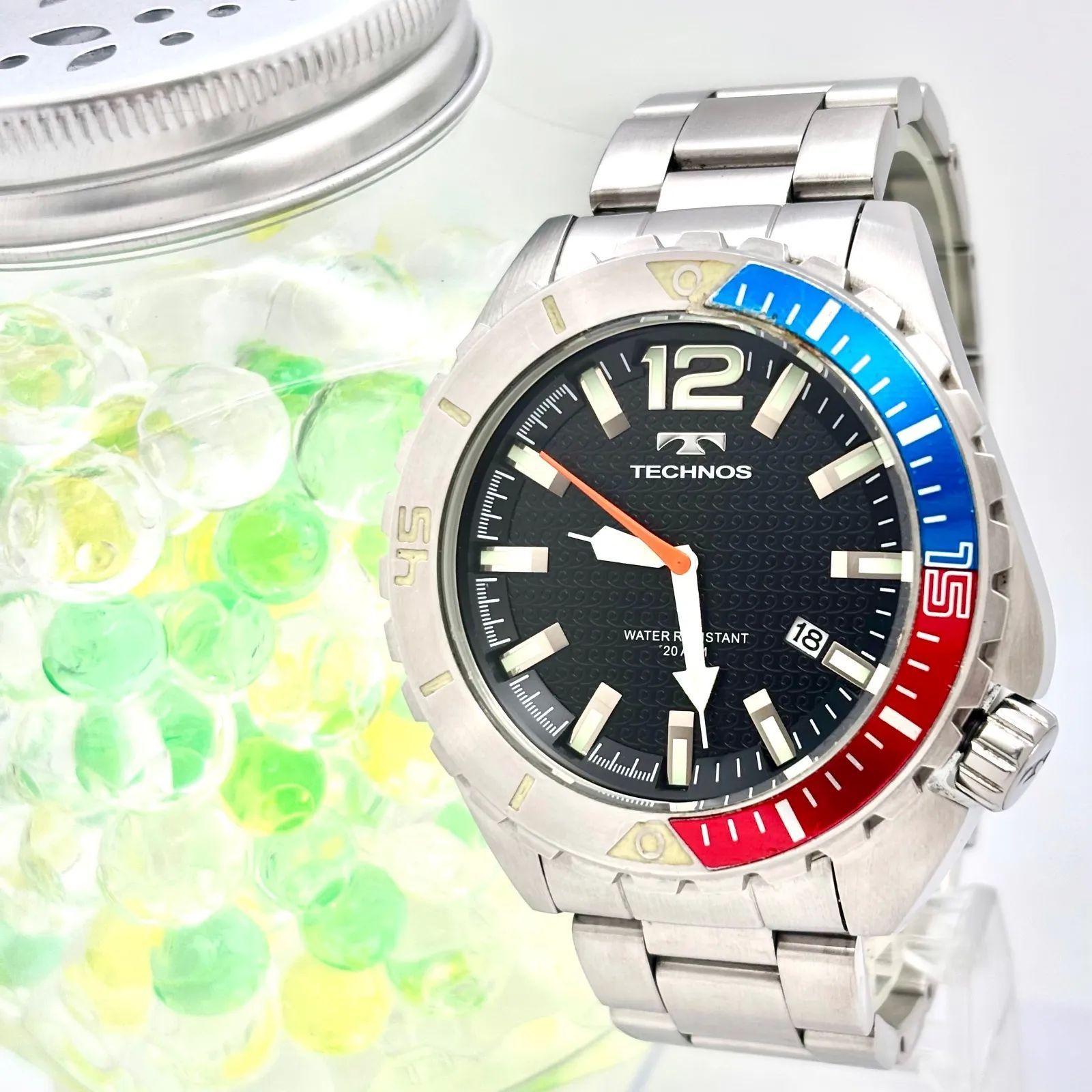 新品電池】TECHNOS テクノス メンズ 腕時計 回転ベゼル ペプシカラー 