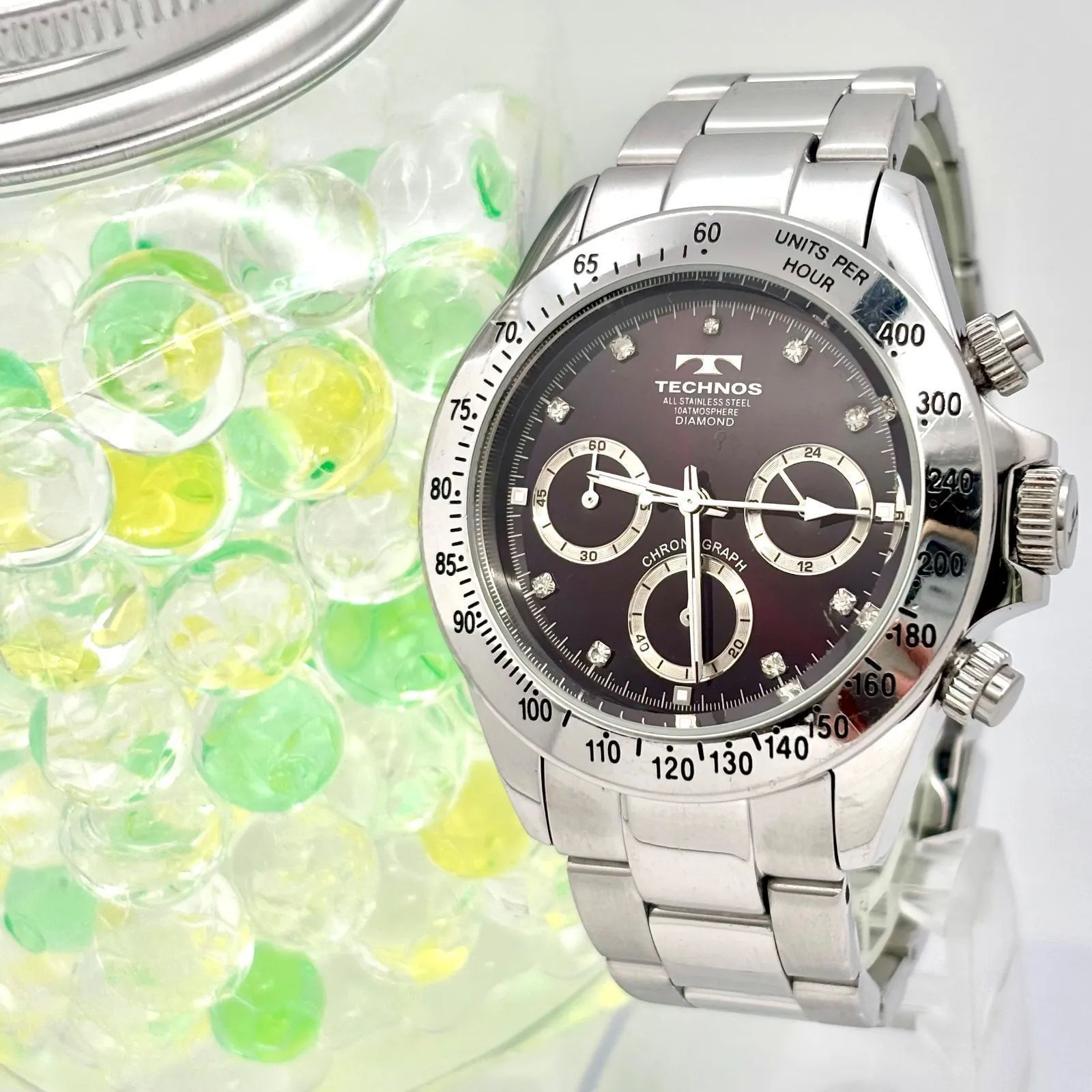 テクノス クロノグラフ シルバー メンズ 腕時計 稼働品 新品電池 新品電池】TECHNOS テクノス 9Pダイヤ メンズ 腕時計 クロノグラフ