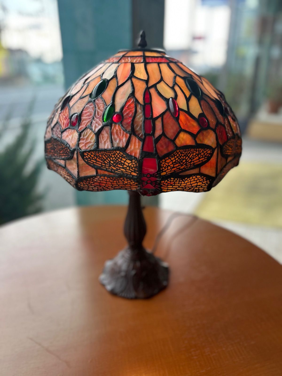 高さ約67㎝ アンティーク ヴィンテージ ステンドグラス ランプ 2灯 トンボ 展示品】ステンドグラス ランプ トンボ ヴィンテージ アンティーク