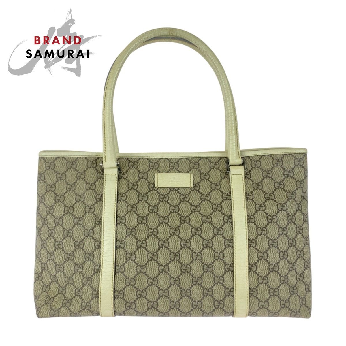 ✨美品✨グッチ　トートバッグ　GG柄 スプリーム　レザー　キャンバス　ベージュ GUCCI グッチ ベージュ ホワイト シルバー金具 GGスプリームキャンバス