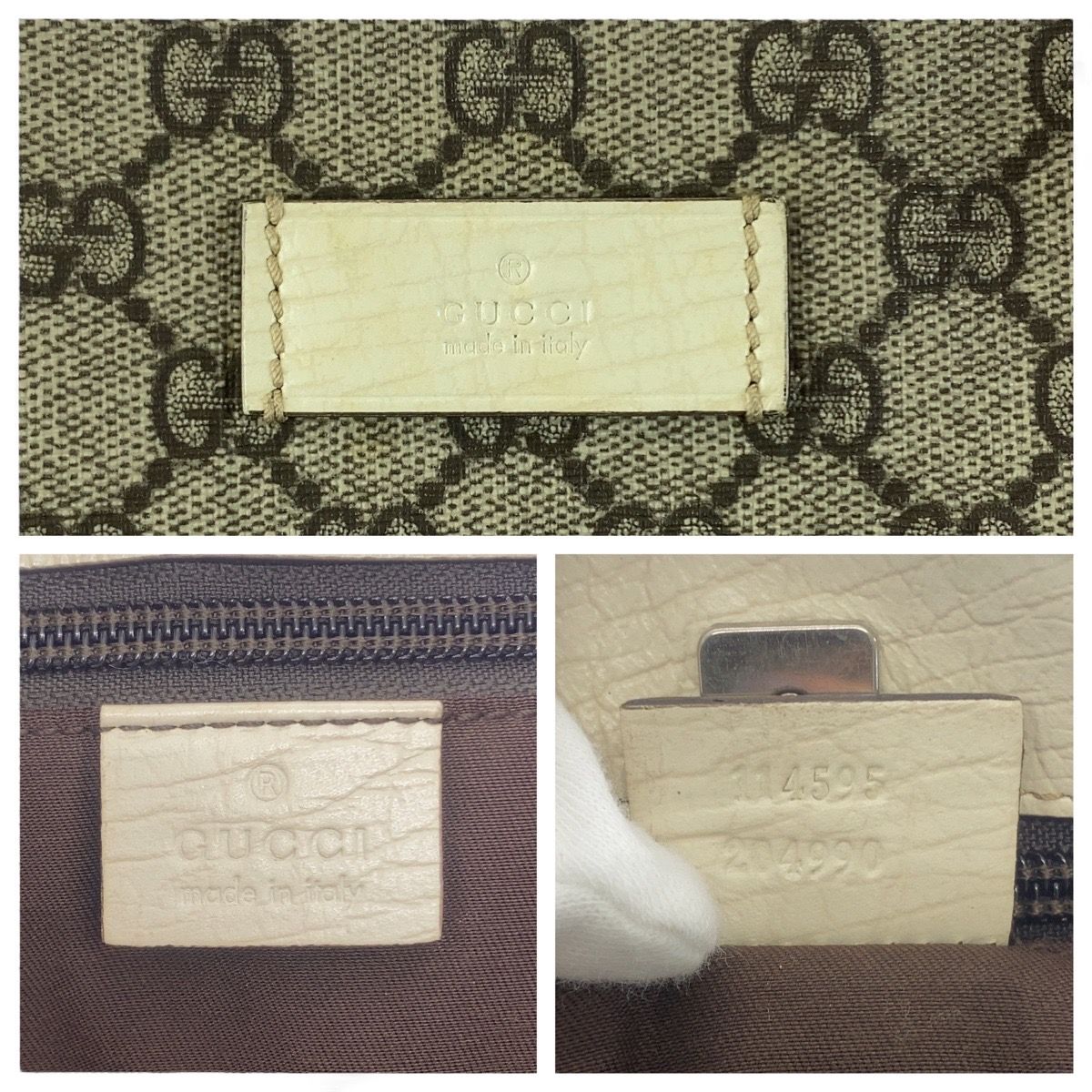 GUCCI グッチ ベージュ ホワイト シルバー金具 GGスプリームキャンバス