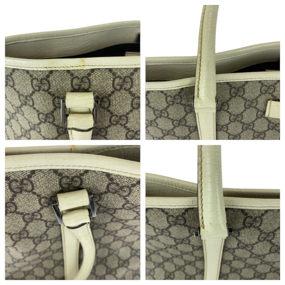 GUCCI グッチ ベージュ ホワイト シルバー金具 GGスプリームキャンバス