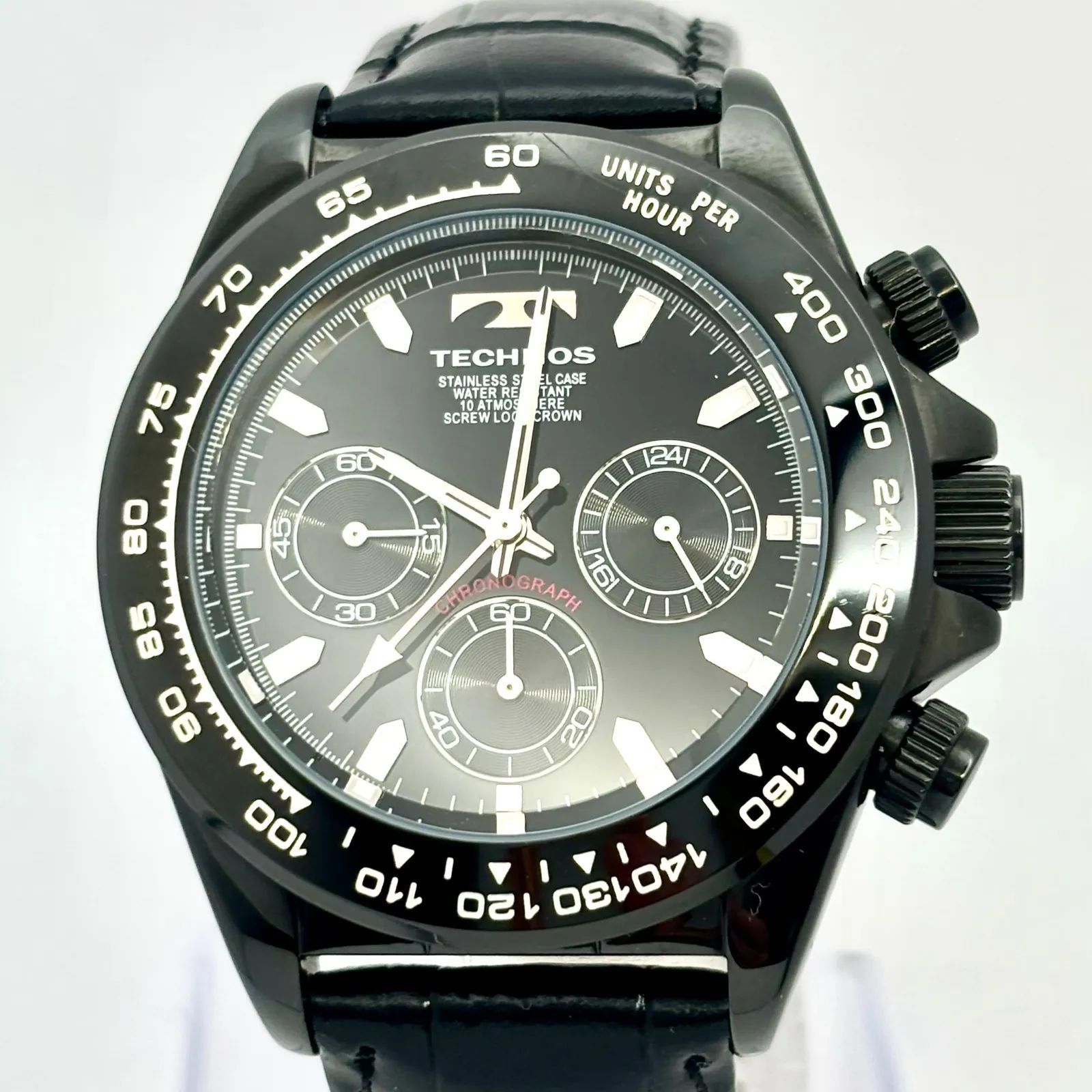 TECHNOS 稼働品 テクノス クロノグラフ ブラック メンズ 腕時計 電池 