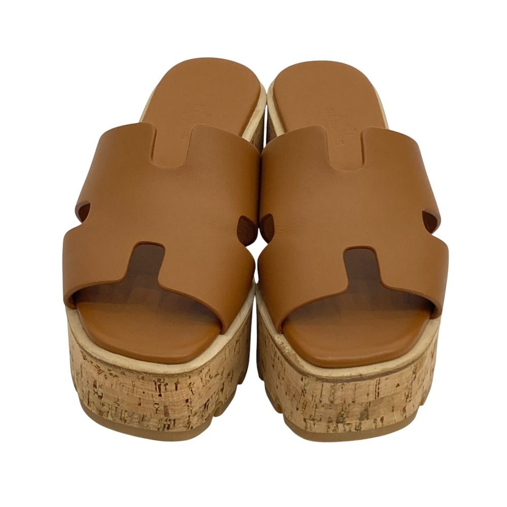 美品 HERMES エルメス エズ30 コルク プラットフォーム サンダル 35