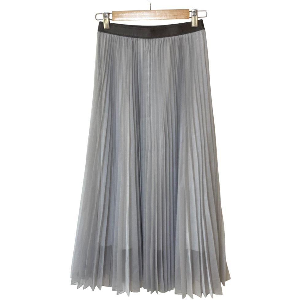 美品 ANAYI アナイ シアー ロング プリーツ スカート 38 ライトカーキ  