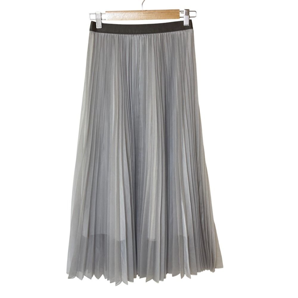 美品 ANAYI アナイ シアー ロング プリーツ スカート 38 ライトカーキ  