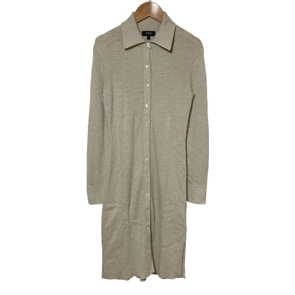 美品 Theory セオリー FINE SLUB RIB SHIRT DRESS リブニットシャツ  