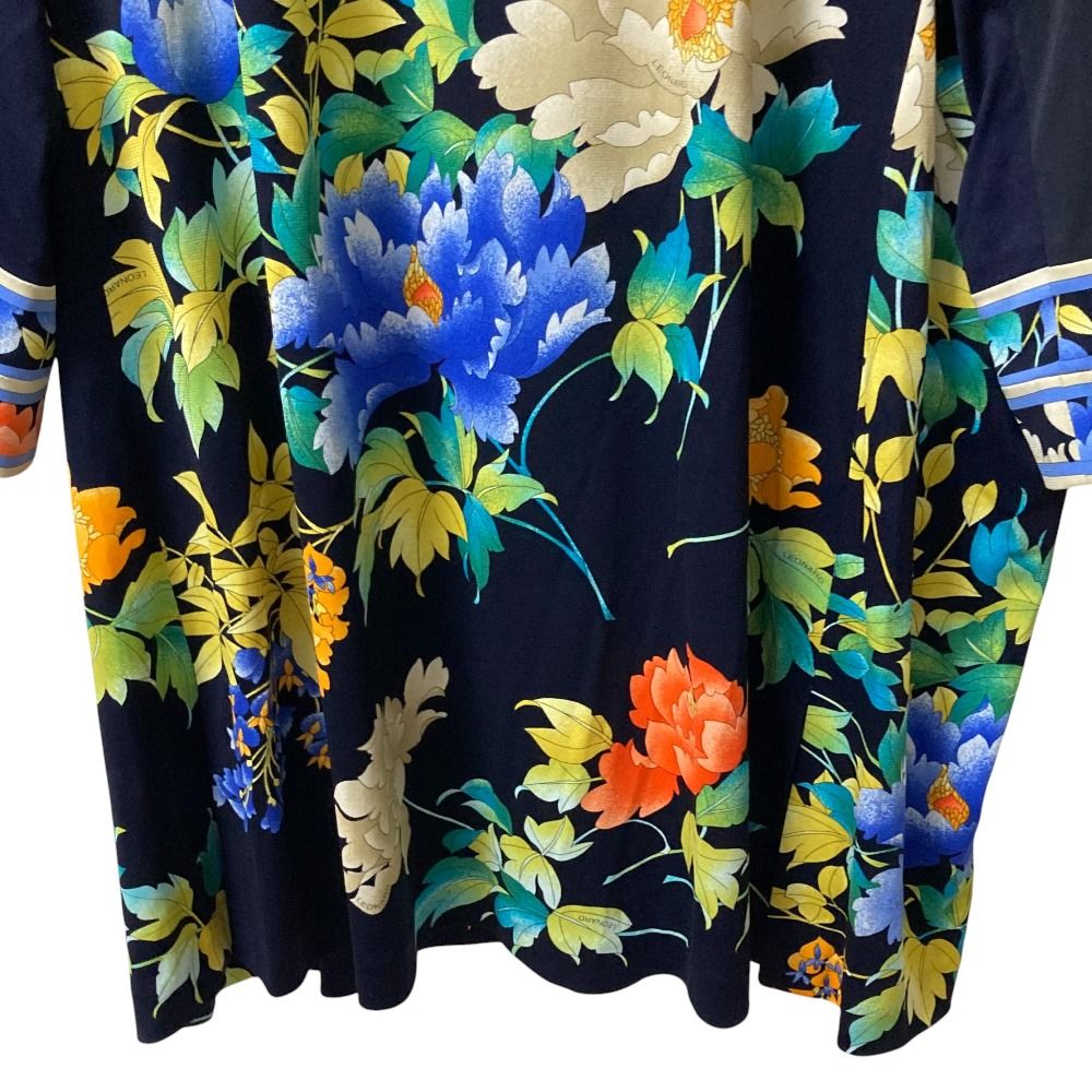 美品 LEONARD レオナール カンカン フラワープリント スクエアネック