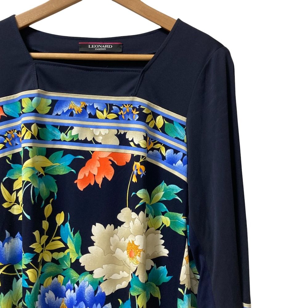 美品 LEONARD レオナール カンカン フラワープリント スクエアネック