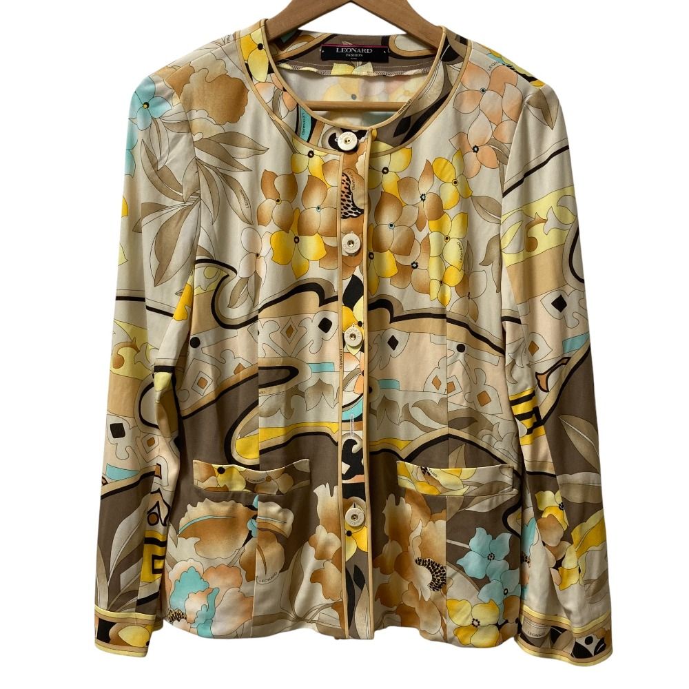 美品 LEONARD レオナール カンカンストレッチ フラワープリント ノー