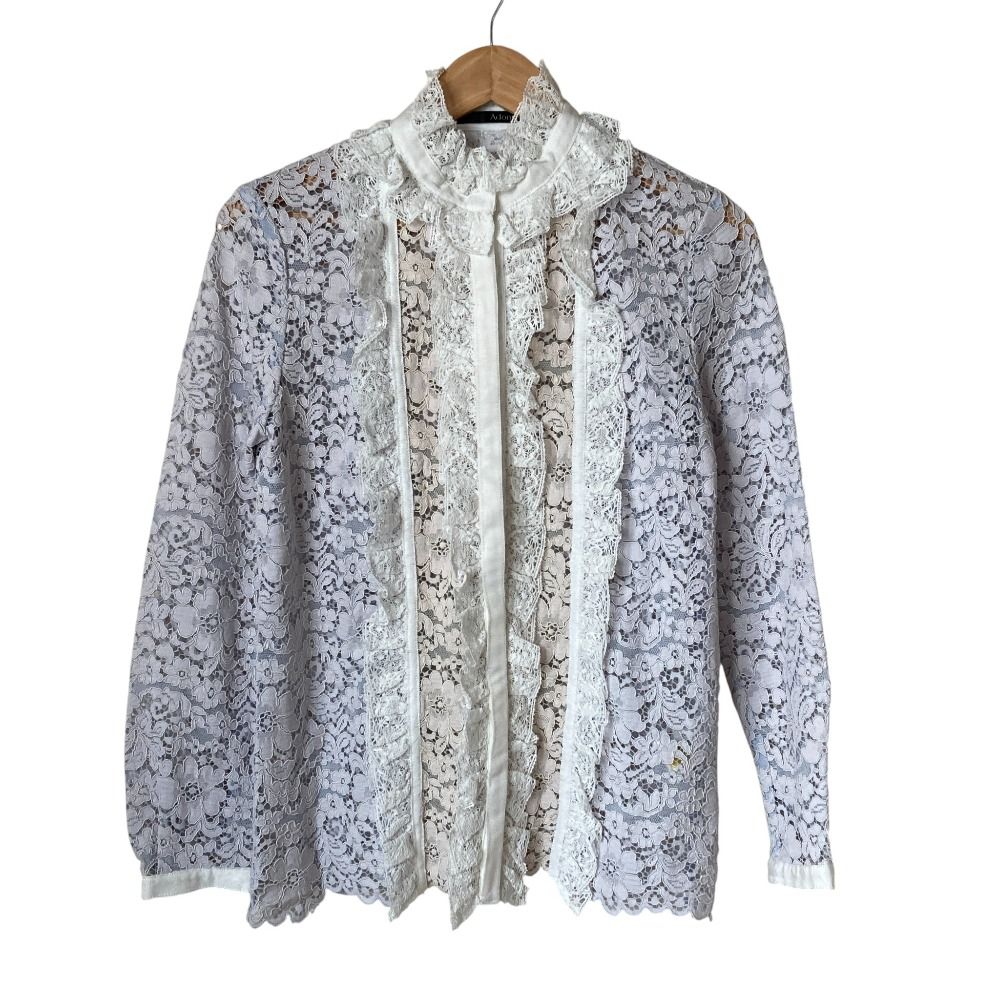 美品 Adonisis アドニシス 総レース ロングスリーブ ブラウス F 