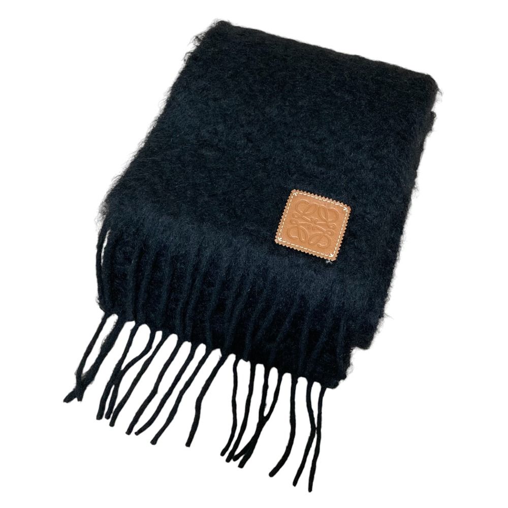 【超美品】LOEWE マフラー モヘア アナグラム フリンジ ブラック ロング LOEWE（ロエベ） マフラー アナグラム モヘヤ50％×ウール48％×ナイロン