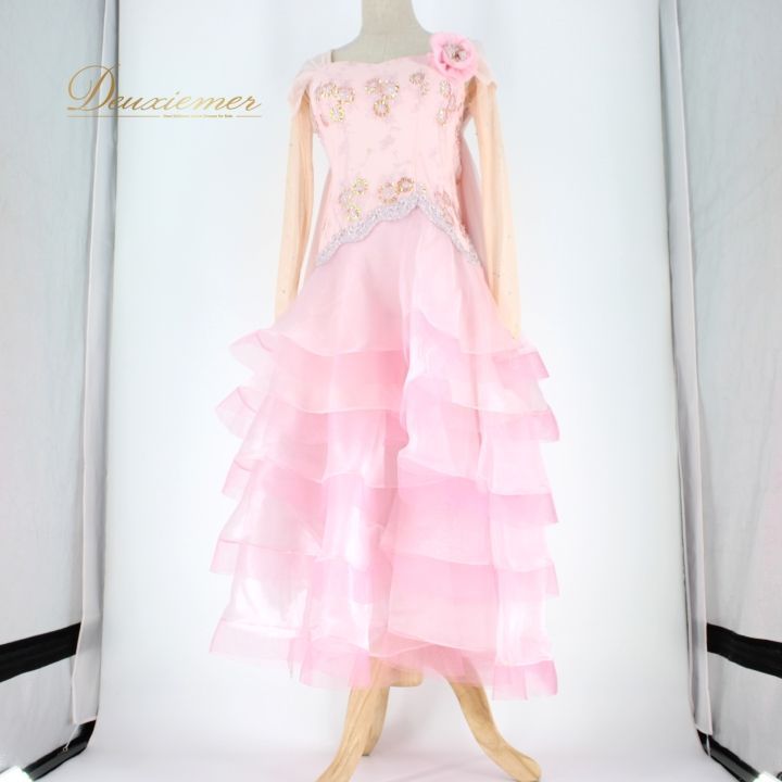 【美品 社交ダンス衣装】ピンク leirena ワンピース ドレス フロート 社交ダンス 衣装 スタンダード ドレス ワンピース パーティドレス