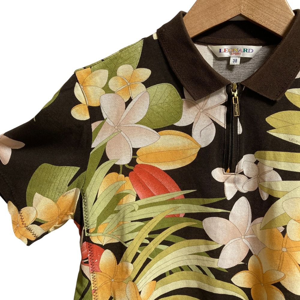 ★ 大きいサイズ ★ LEONARD SPORT レオナール　ポロシャツ　花柄 美品 LEONARD SPORT レオナール スポーツ ハーフジップ ポロシャツ