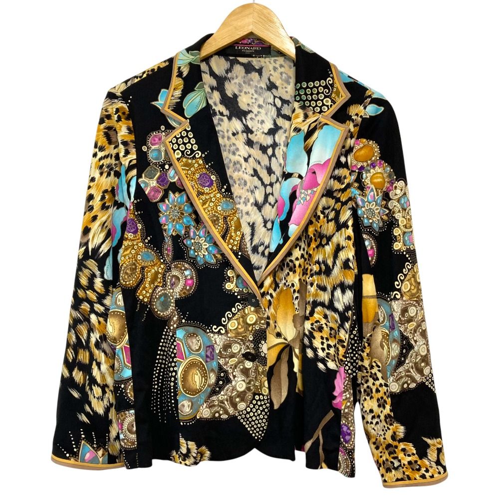 LEONARD FASHION フラワープリント テーラードジャケット 良品 LEONARD FASHION レオナールファッション レオパード フラワー